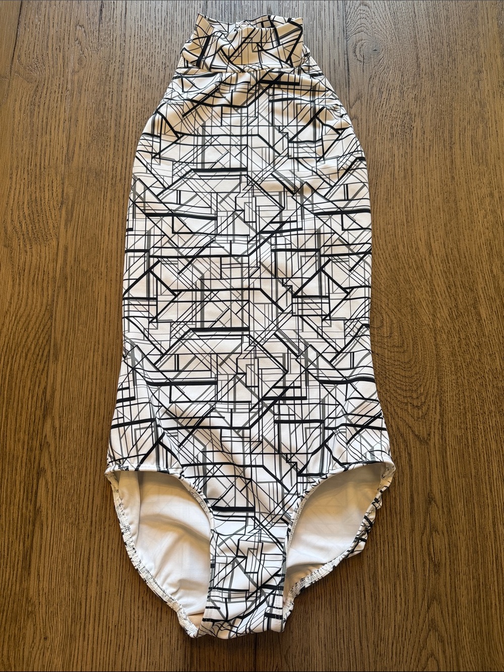 Eleve Dancewear Black and White Geometric High Neck Leotard